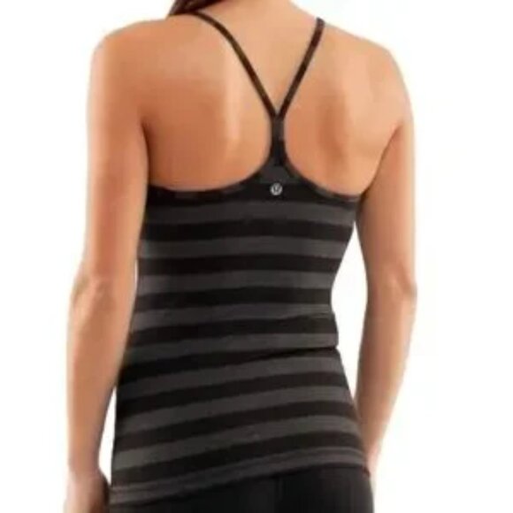 Lululemon Black and Grey Stripe Built in Bra Fitted Tank Top Women 4 - Picture 2 of 9